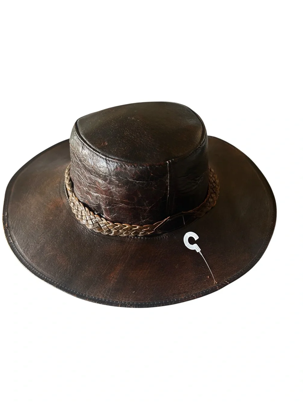 Handmade Genuine Leather Outback Hat with Braided Band Brown